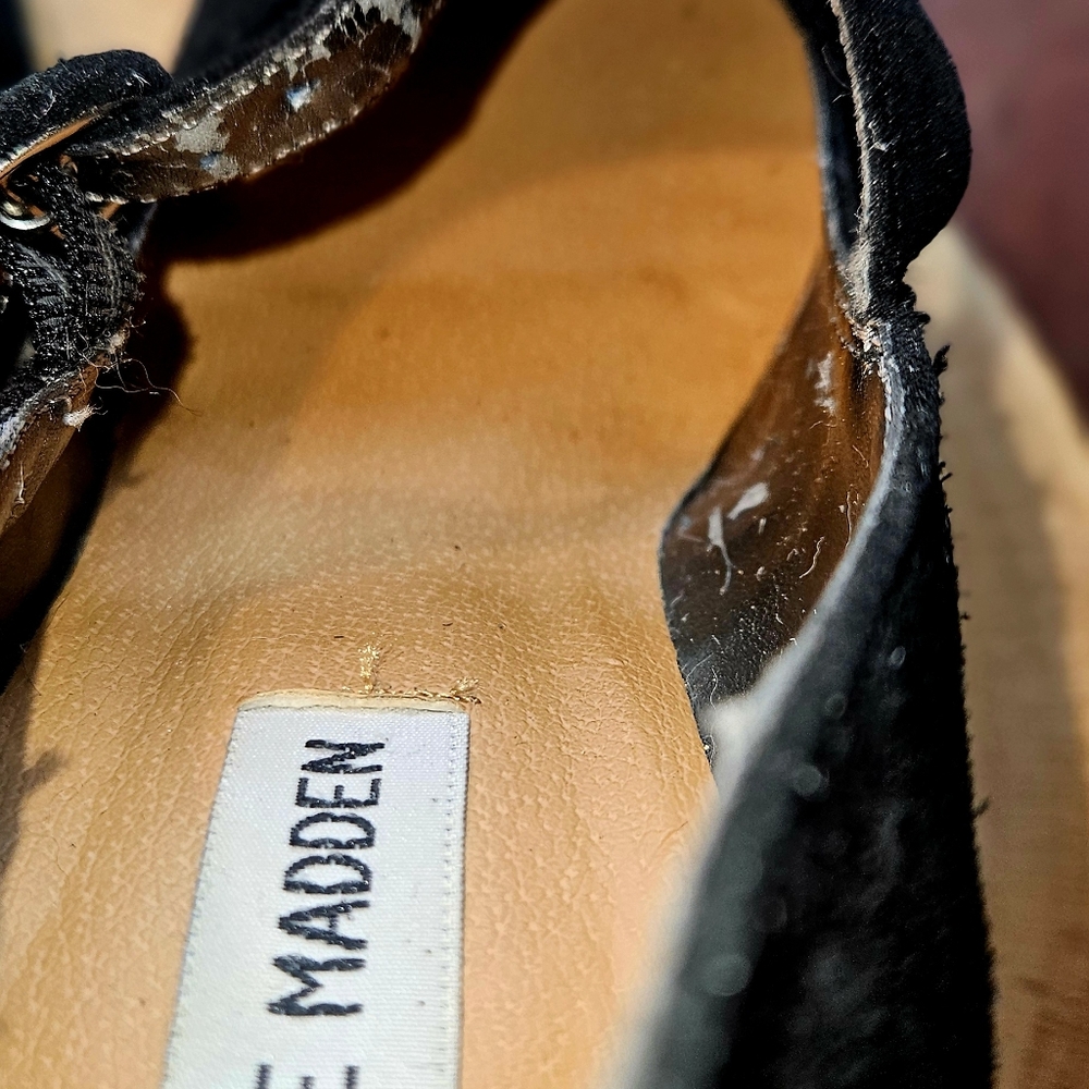 Vintage Steve Madden Black Suede Gothic Mod  Platform Doll Heels Mary Janes 6 - Picture 6 of 6